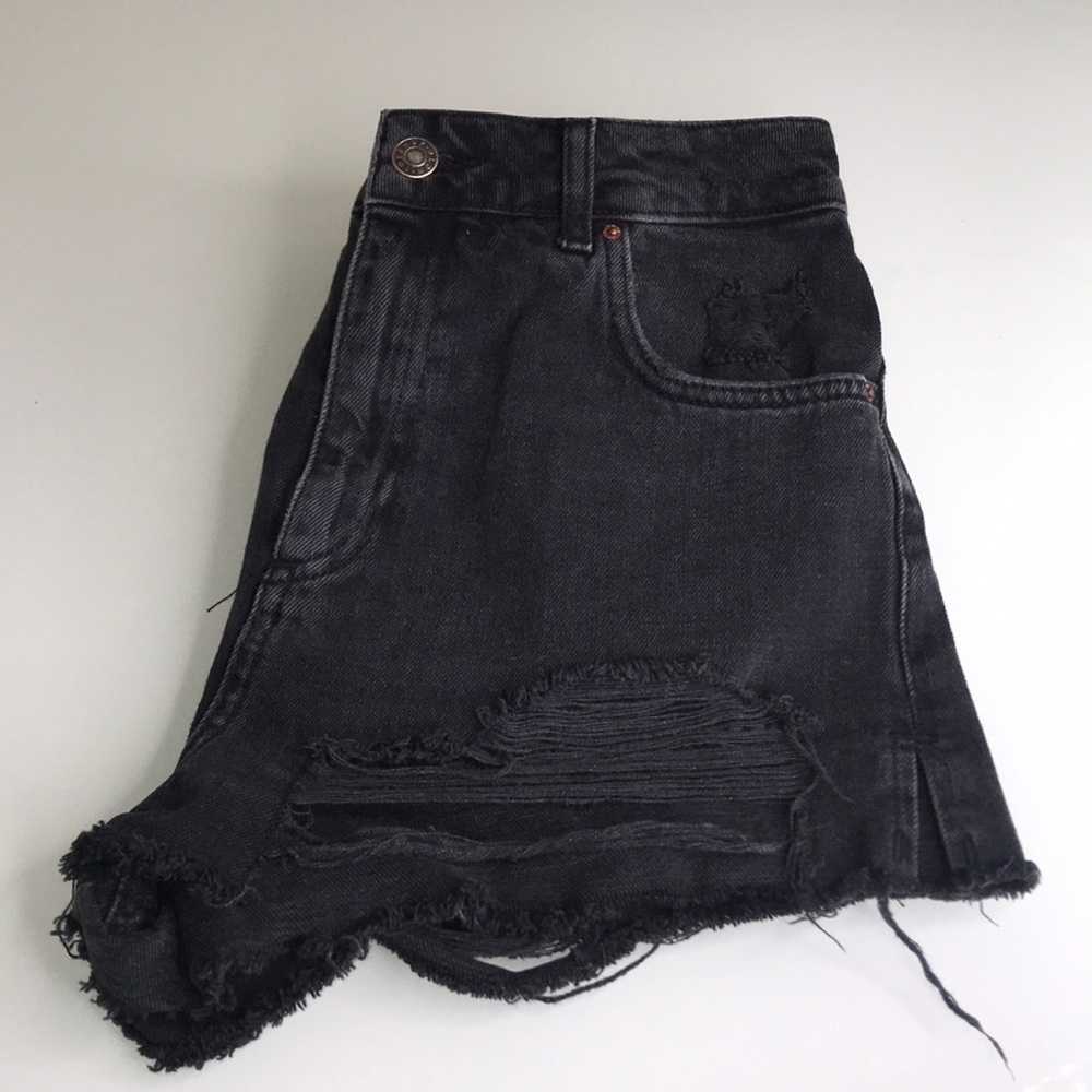 Topshop Black Denim Cut Off Moto Shorts NWT - Picture 1 of 6